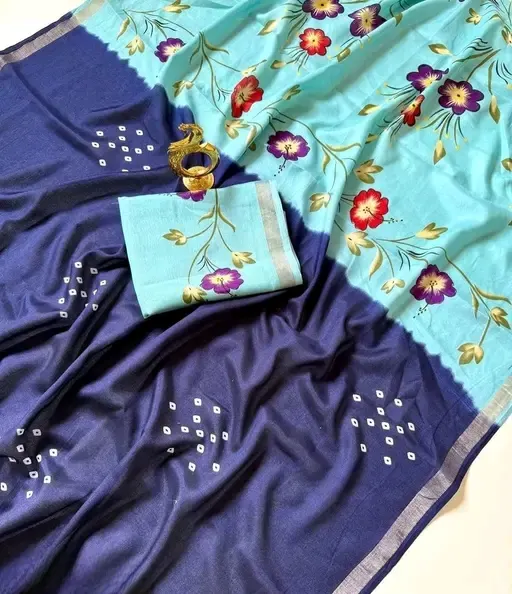 Floral Printed Bandhani Saree